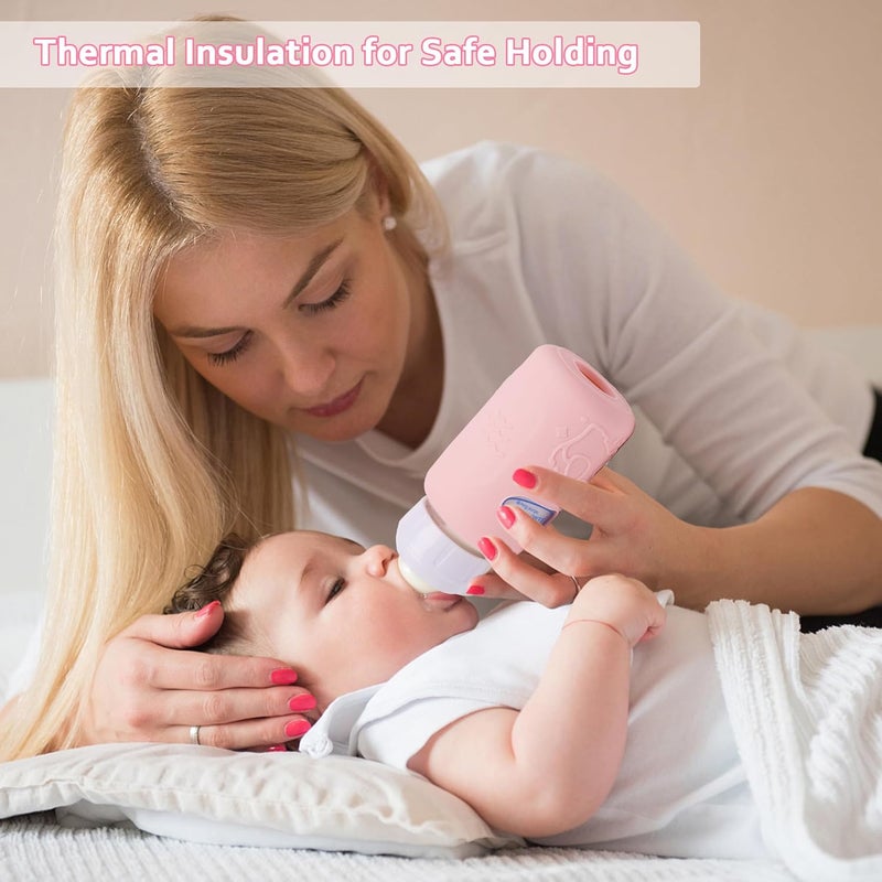 KingKam 4 Pack Silicone Sleeves for Dr. Brown's Glass Baby Bottles, Anti Breakage Baby Bottle Sleeves Holder, Compatible with Dr. Brown's Anti-Colic Options+ Narrow Glass Baby Bottles, 4 oz/120 mL - Image 4